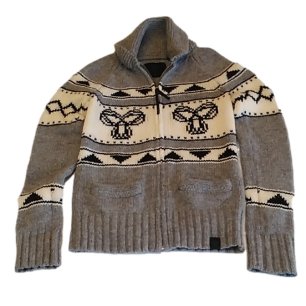Aritzia TNA 100% Lambswool Grey Zip Up Cowichan Sea to Sky Women's S Sweater - Picture 4 of 13